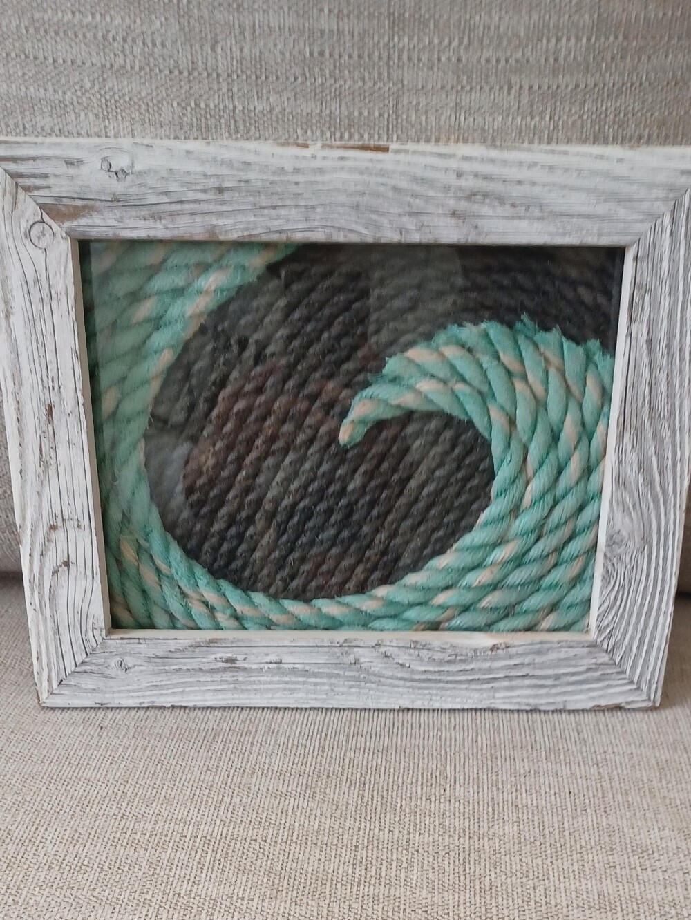 Framed Coastal Rope Art in Teal and Brown